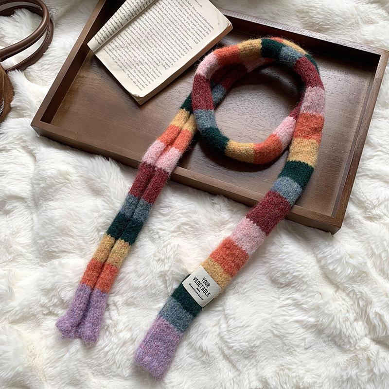 Scarf women's winter high-end sense new contrasting color stripes narrow scarf scarf scarf