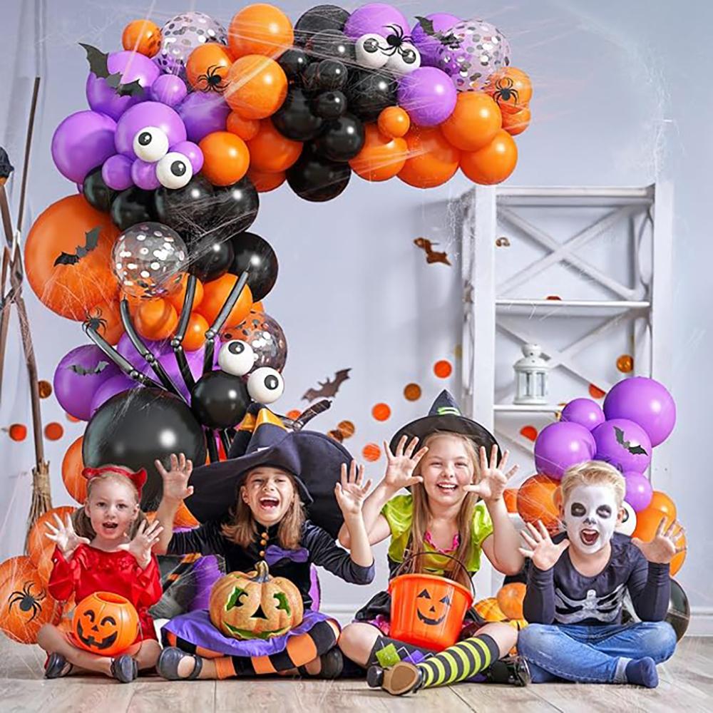 Orange Halloween Balloons Garland Black Eyeball Purple Balloon Arch Kit Long Globos Halloween Birthday Party Wedding Decoration