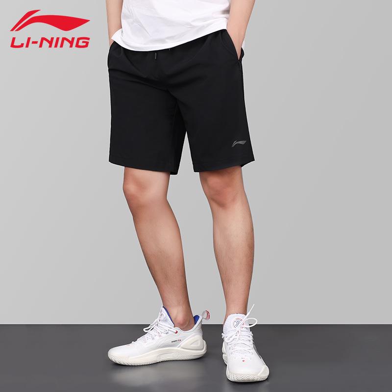 Li Ning Sports Lifestyle Series Solid Color Comfortable Versatile Simple Sports Shorts Men Shorts Black AKST763-1