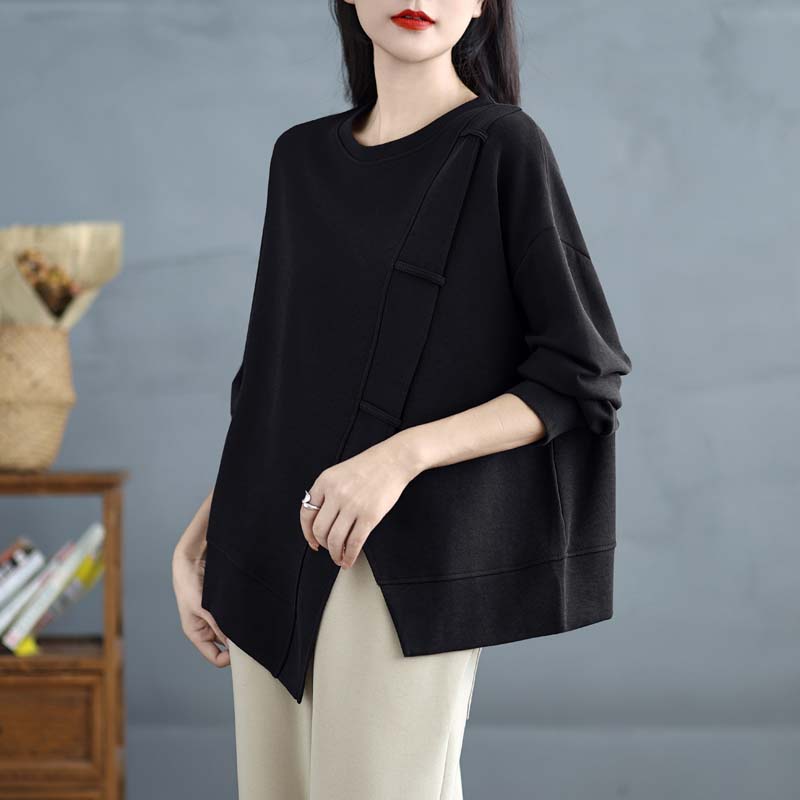 DIMANAF 2024 Pulower Jesienna Bluza T-shirt Kobiety Długi Rękaw Luźny Biały