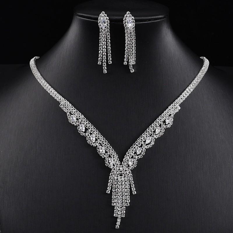 Women s Luxury Zircon Diamond Tassel Necklace & Earrings Set