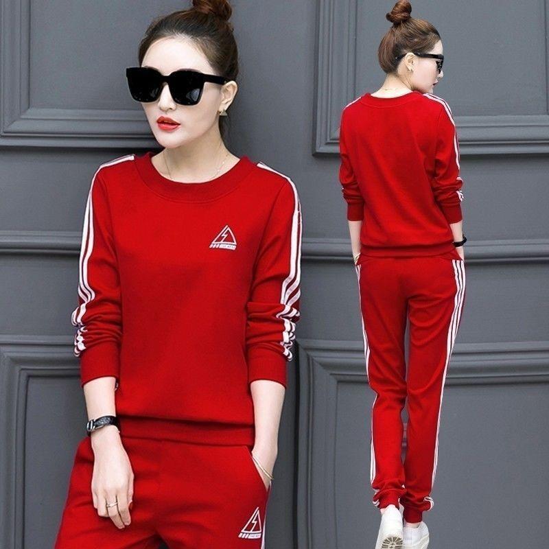 Fall Korean-style Sportswear Set for Women's Casual Long-sleeved Slimming Two-piece Set