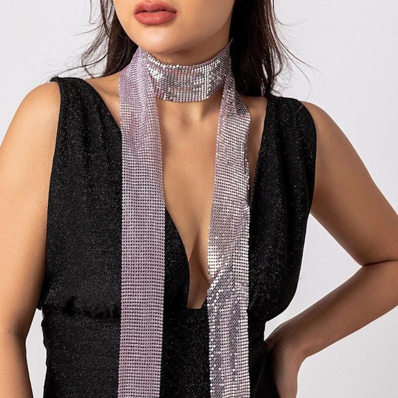 Blingbling Scarf for Women Full Sequins Long Chain for Nightclub Proms Choker Blingbling Nightclub Cool Jewelry