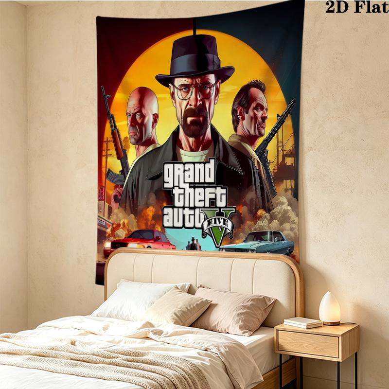 Grand Theft Auto Wall Tapestry Aesthetic Wall Hanging Printed Fabric Blanket Decorative Tapestries For Bedroom Living Room Home Decor