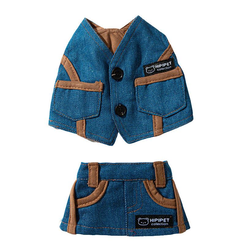 New Spring and Summer Teddy Bear Small Dog Fashion Denim Vest Suit Thin Cat Dog Pet Clothes