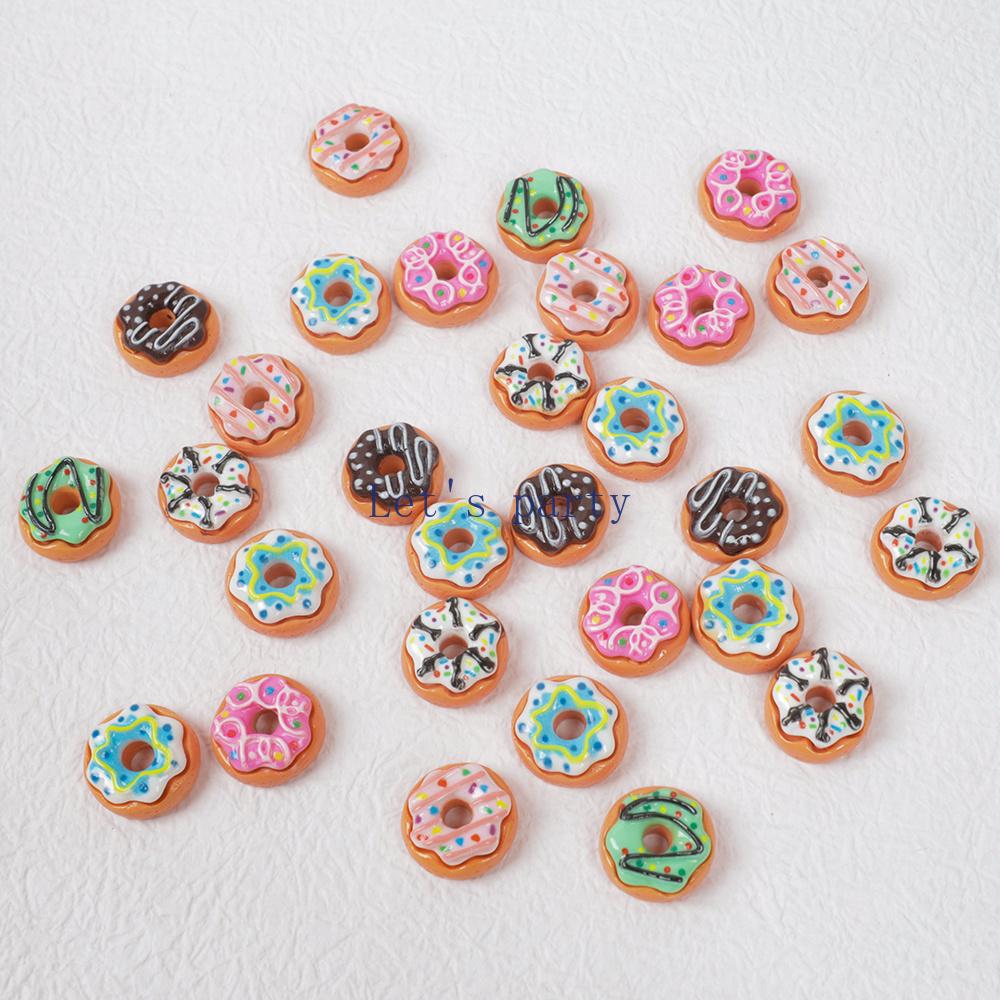 30Pcs 3D Resin Doughnut Flatback Cabochon Figurine Artificial Food Scrapbooking DIY Jewelry Craft Decoration Accessories