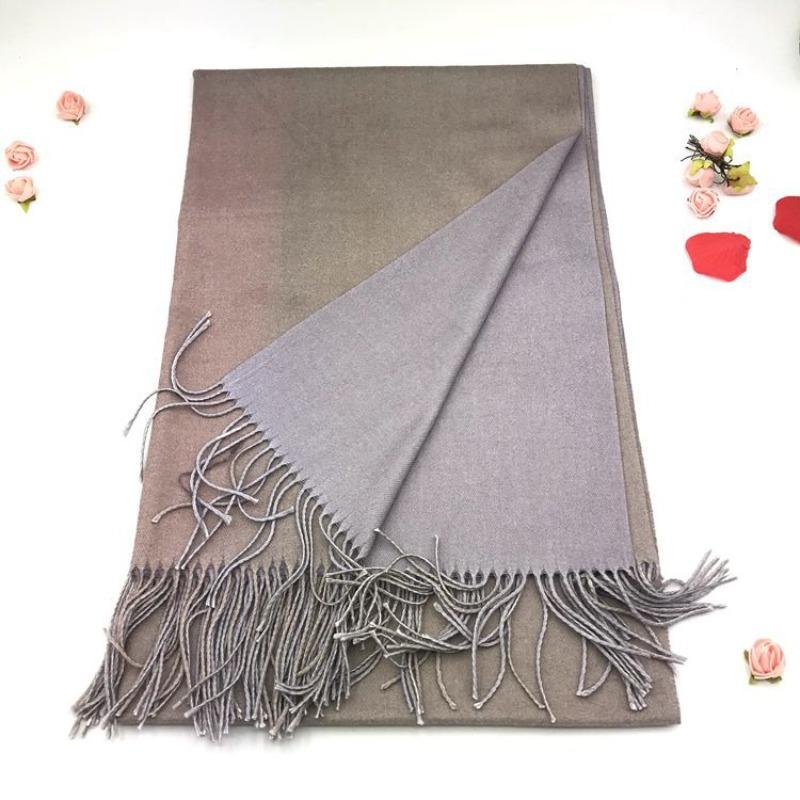 Solid color versatile imitation cashmere men's and women's winter thickened warm double-sided two-color shawl fringed scarf