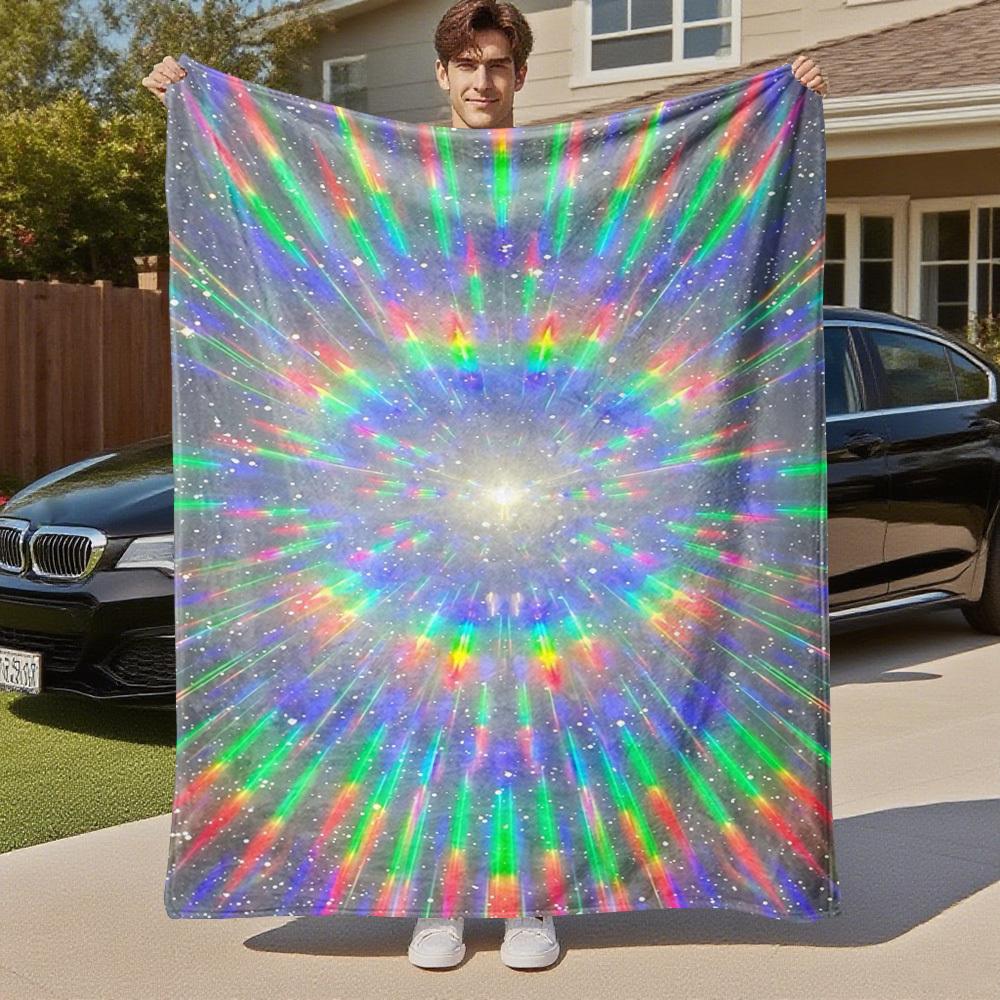 1PC Rainbow StarburstOutdoor Flannel Blanket - Soft Plush Decor for Picnics, camping, Bedroom, Playroom, Office, or Lunch Break 1289A