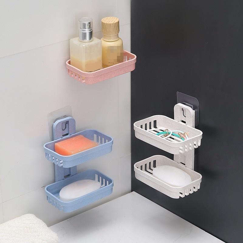 Dual layer Suction Cup Plastic Wall Soap Holder Dish Basket Tray Bathroom Shower Dual layer Suction Cup Plastic Wall Soap Holder Dish Basket Tray Bathroom Shower