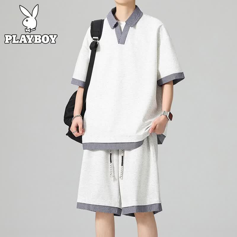 PLAYBOY Men s Faux Two-Piece Short-Sleeve Sportswear Set XL