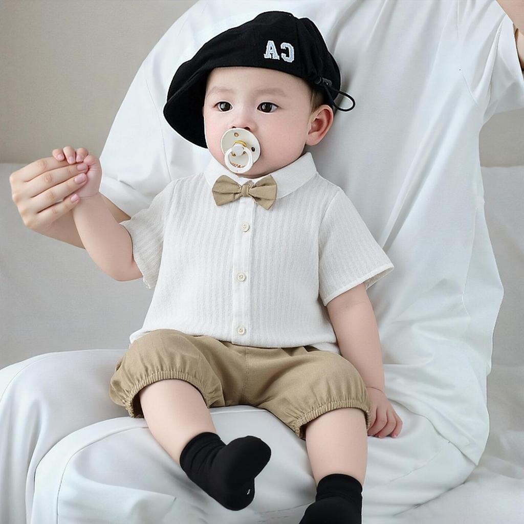 Baby Boy's First Birthday Formal Outfit – Short-Sleeve Shirt & Shorts Set