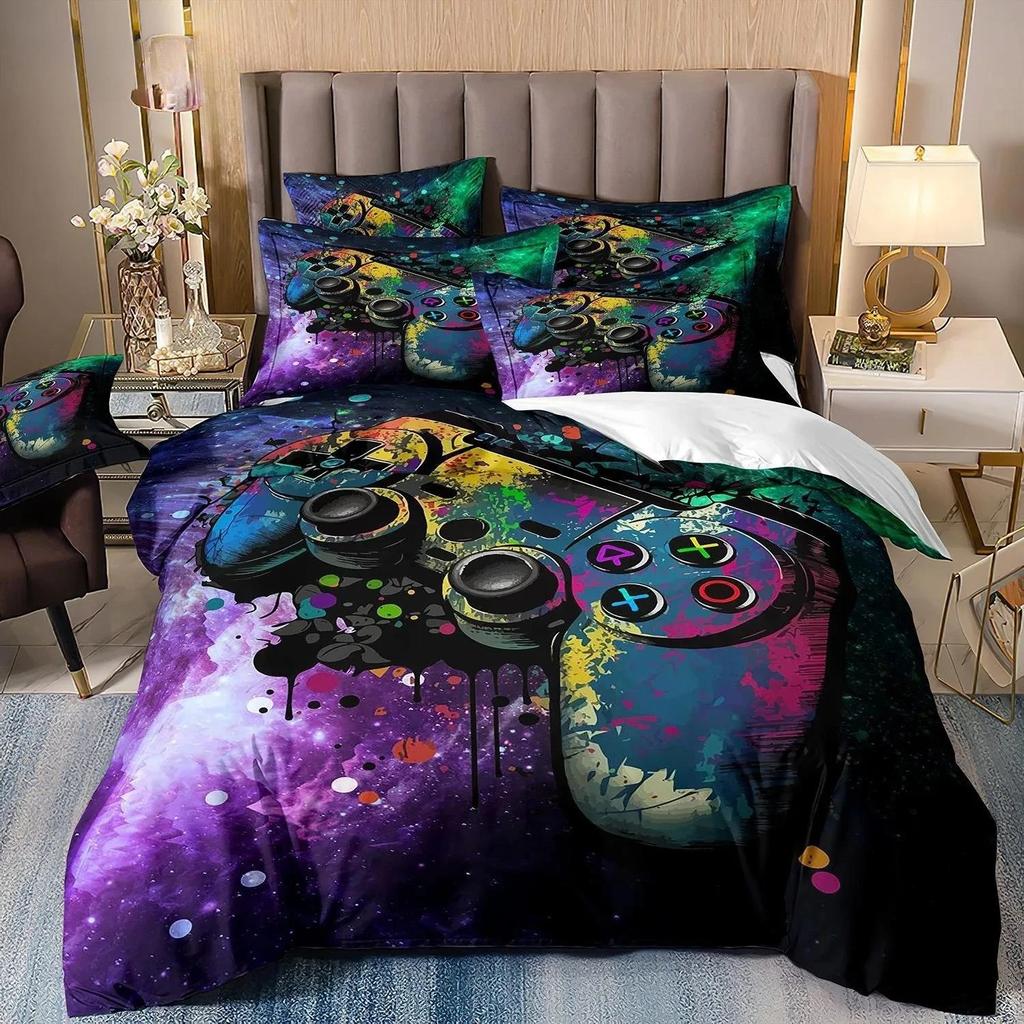 Gamer Bedding Sets for Boy Kid Gaming Duvet Cover Set Queen Video Games Comforter Cover,Playstation Designs Bed Set for Teen Men