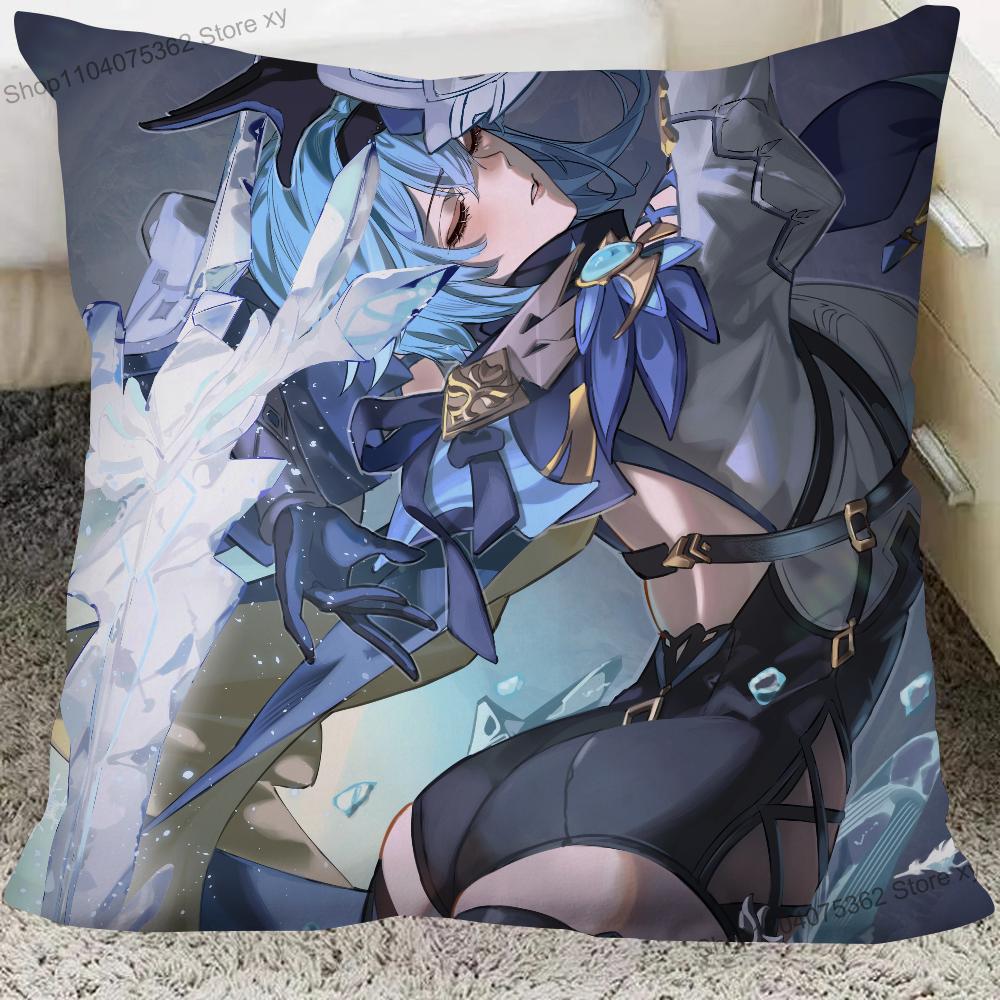 1Pc Game Anime Genshin Impact Eula Lawrence Pillow Case Square Pillow Cushion Cover Bedroom Sofa Room Decoration Casual