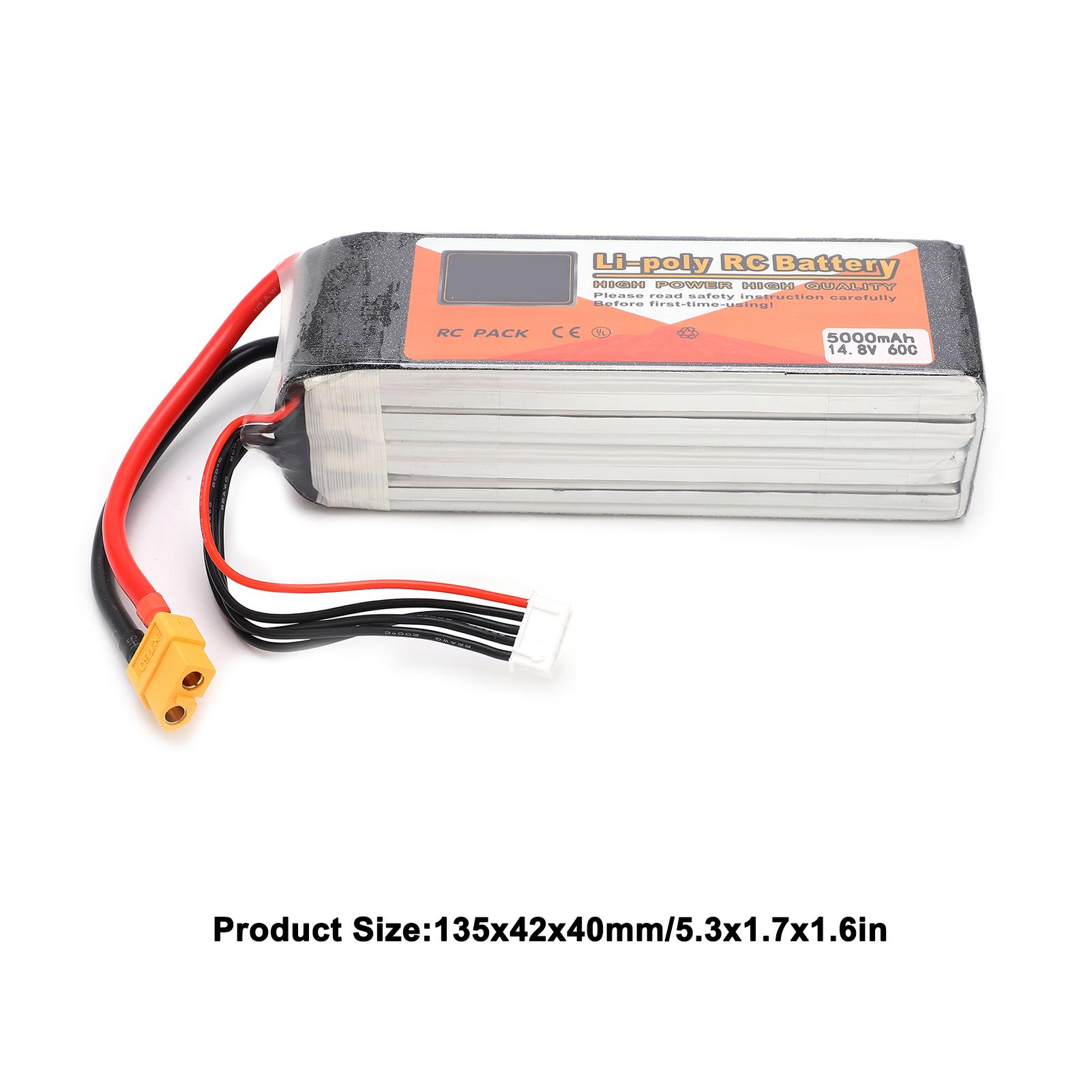 

14.8V 60C 5000mAh 4S Lipo Battery XT60 Plug for RC Racing Drone Helicopter Car Boat