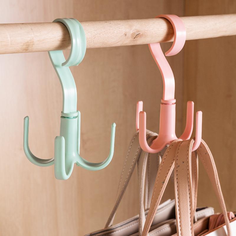 4 Hooks Clothes Rack Neck Tie Holder Space Saving Handbag Clothes Ties Bag Holder Shelf Clothes Shoe Hanger 360 Degrees Rotated Belt Closet