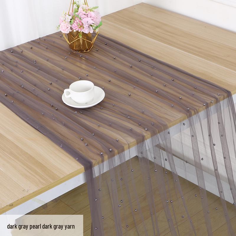 3D Pearl Beaded Mesh Wedding Dress Table Runner