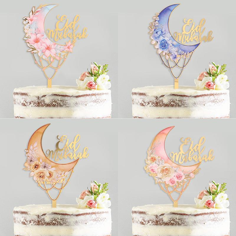 2025 Eid Mubarak Acrylic Cake Topper Moon Flower Cake DIY Decoration Islamic Muslim Festival Party Supplies Eid Ramadan Gift
