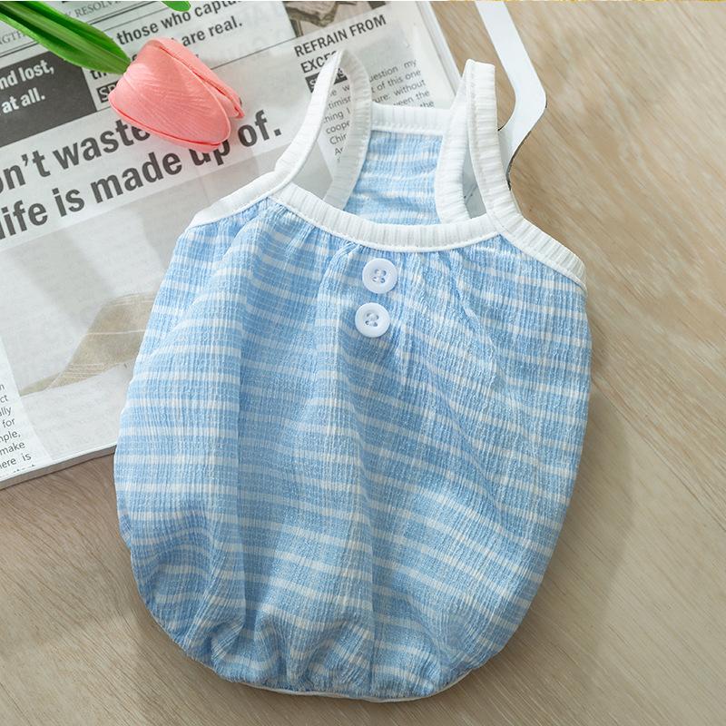 

Весенне-летняя тонкая дышащая полосатая двухногая майка с лямками для собаки, щенка, котенка, тедди, домашней кошки XL (recommended weight 12-7.5 kg) бонди синий