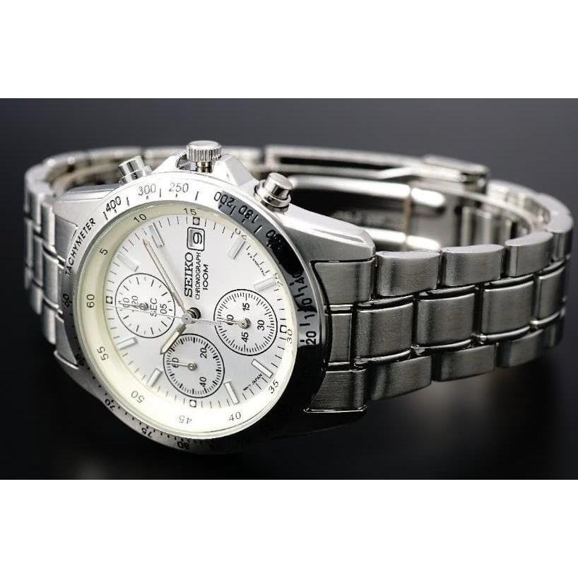 SEIKO Genuine White Silver New Chronograph Very Rare Hard to Get