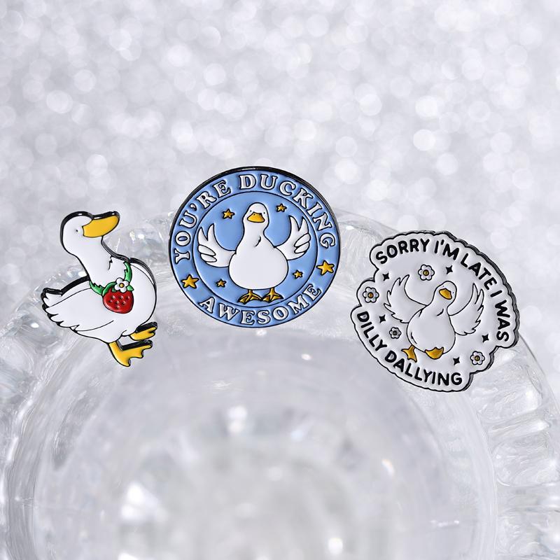 You're Ducking Awesome Enamel Pins Sorry I'm Late I Was Dilly Dallying Brooch Badge Cartoon Ducks Jewelry Gift for Friends