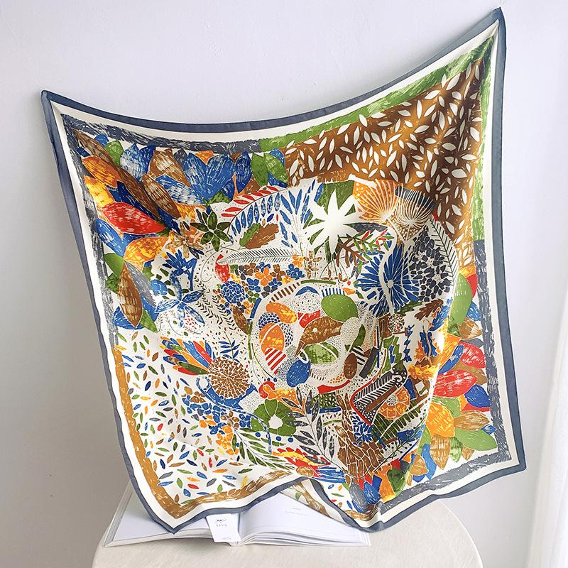 Summer new ink painter hand curling 91 square scarves in stock simulated silk twill temperament shawl manufacturer