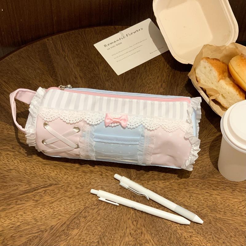 Cute Lace Pencil Case Water Resistant Large Capacity Pen Pouch for Students School Office Desktop Stationery Storage