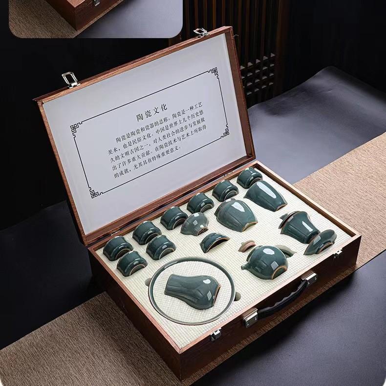 Ge Kiln Tea Set Gift Box Set Ceramic Kung Fu Opening Side Handle Teapot Household Tea Ware Gift Companion Gift Box