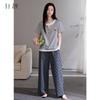 Xuan Liang [with Chest Cushion] Vacation Style Pajamas for Women In Summer, Thin Cotton Short Sleeved Pants, Plus Size Home Suit Set