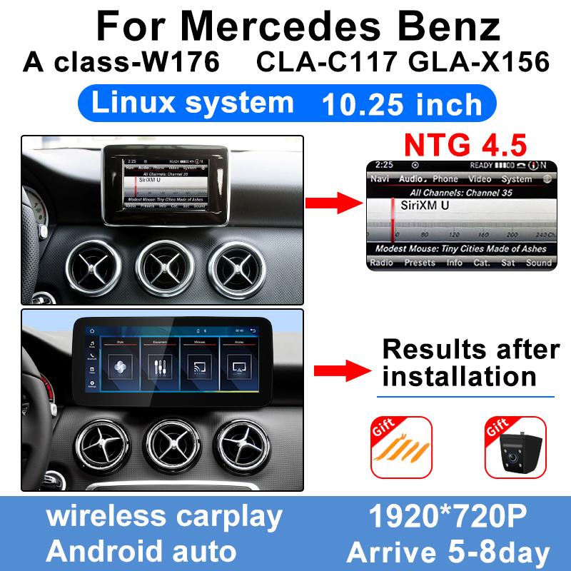 Wireless Carplay Android Auto TouchScreen 10.25'' For Mercedes Benz A Class W176 A200 A180 A220 Car Multimedia Player Display BT
