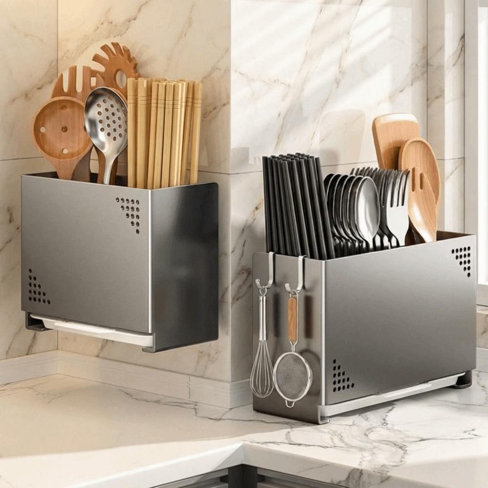 Wall Mounted Chopsticks Storage Box Carbon Steel Chopsticks Cage Cutlery Drying Basket  for Kitchen
