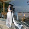 Ancient Greek Muse One Shoulder Ribbon Dress Summer White Fairy Light Wedding Dress Photo Dress Vacation Beach Dress