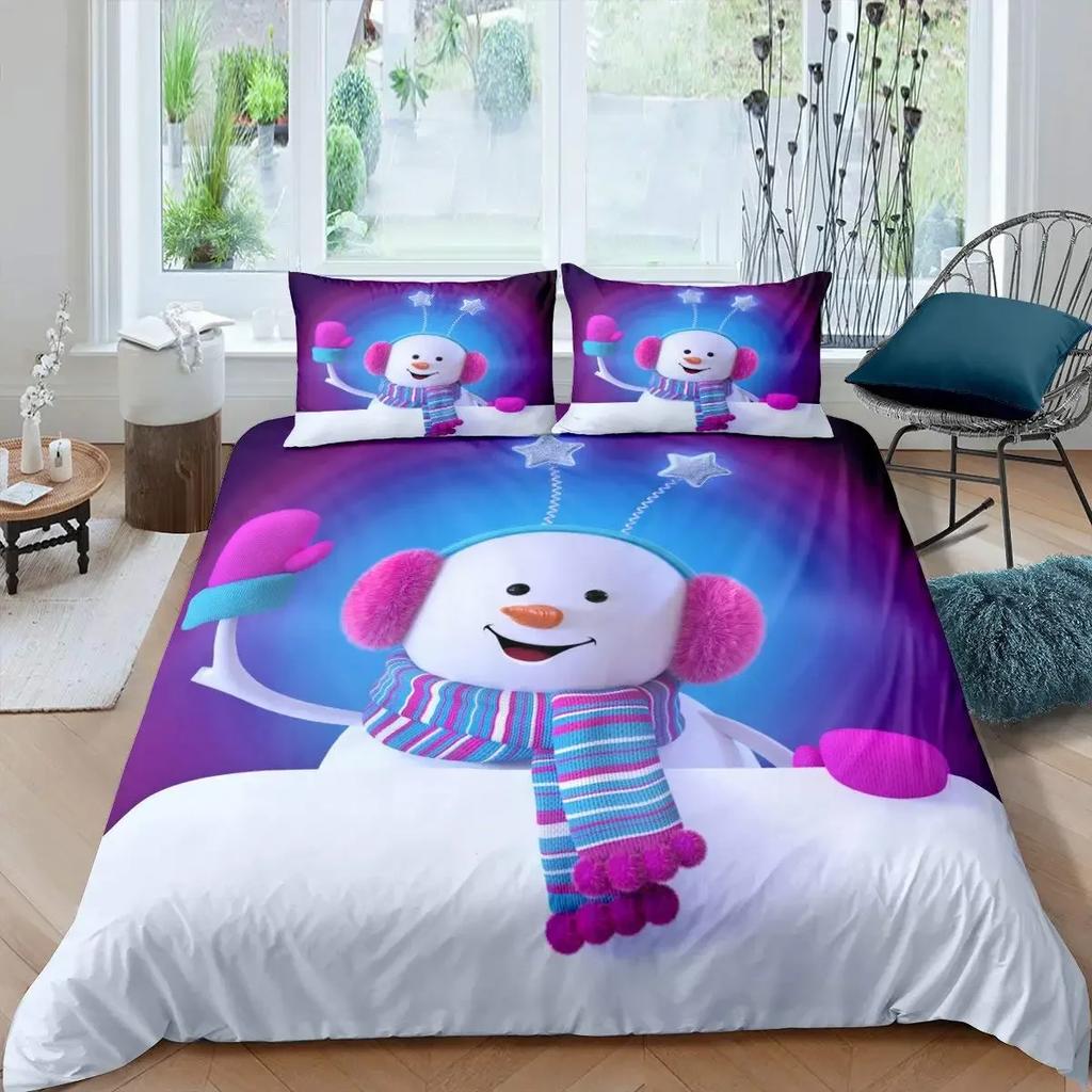 Snowman Duvet Cover Set Kids Girl Christmas Comforter Cover Winter Snow Bedding Set New  Cartoon Style Polyester Quilt Cover