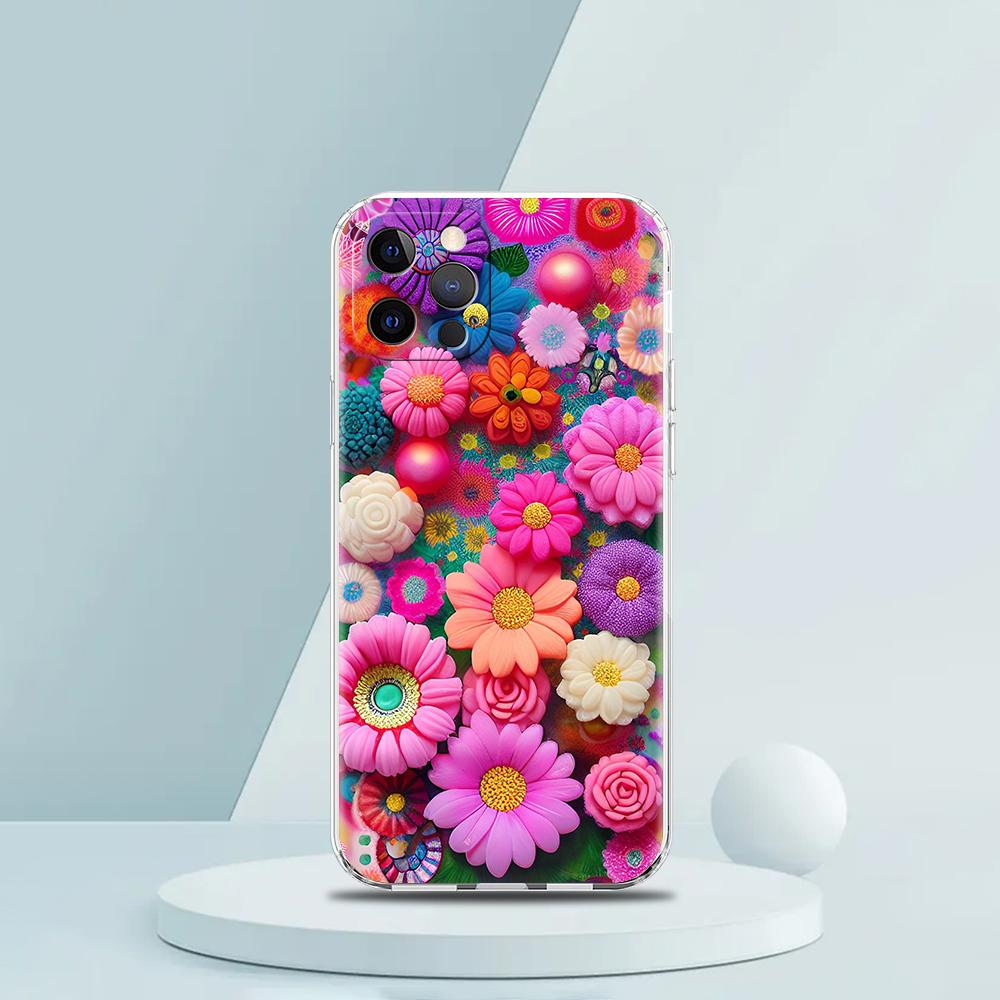 Colorful Flower Soft Transparent Phone Case Cover for iPhone 16 15 14 13 12 11 Pro Max XR 8 7 Plus XS Max Shockproof Shell Capas