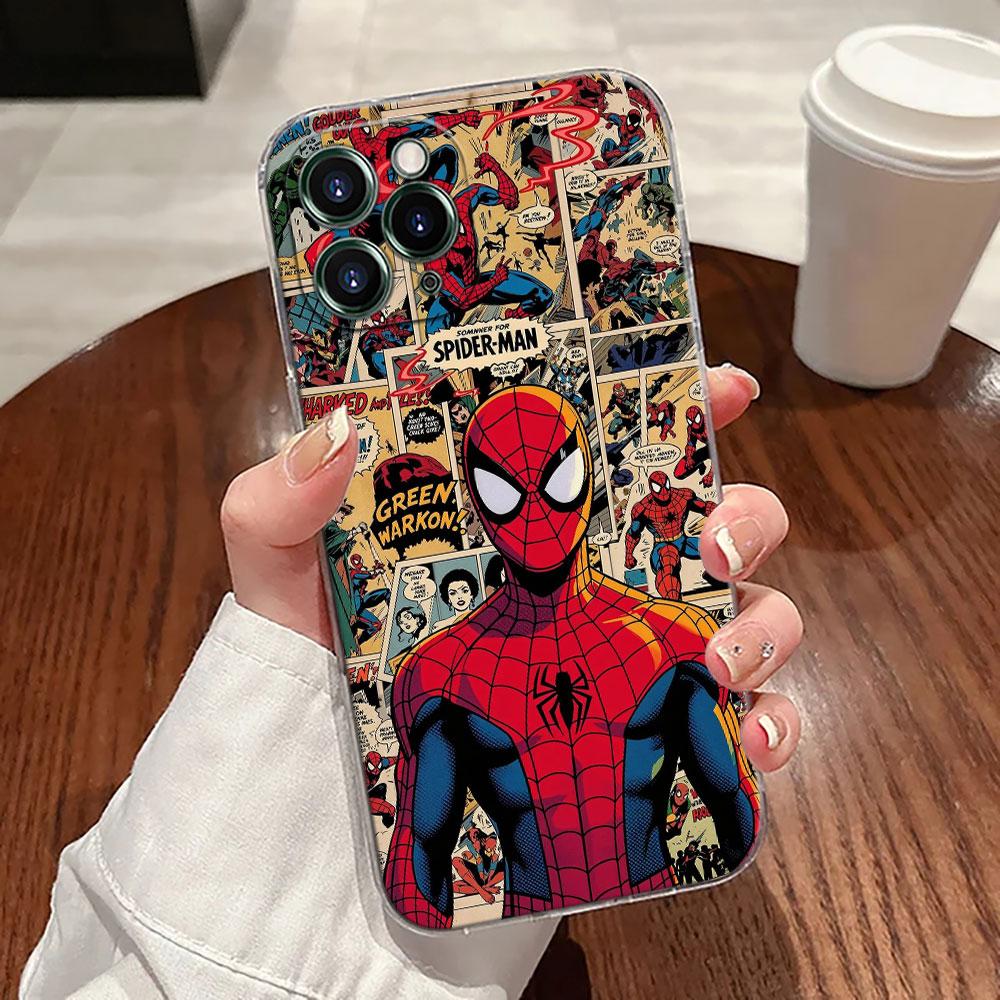 Spiderman Marvel Transparent Phone Case For iPhone 17 Pro Max 17E 11 12 13 14 15 16 Pro Max 15 Plus 17 Air 16E 7 XS Soft Cover