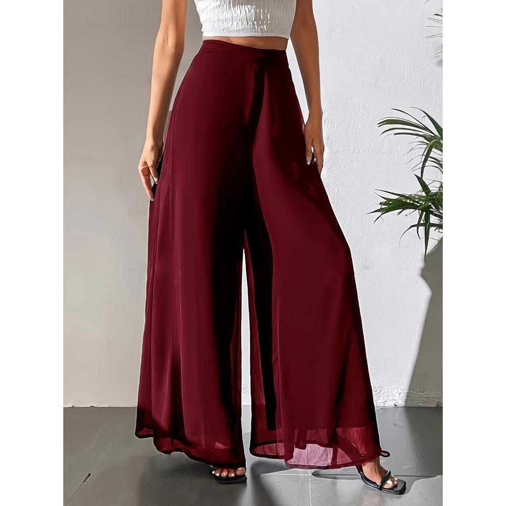 Women's Wide Leg Pants Casual Chiffon Loose Trousers for Summer