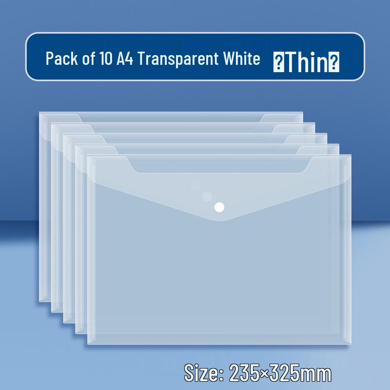 Yama Hisa Transparent A4 Snap Button File Bag with Label for Students and Stationery Storage