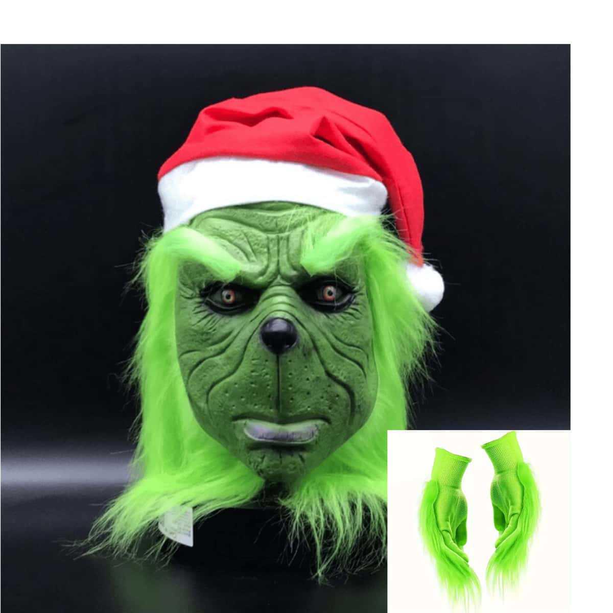 

Плюшевые зеленые перчатки Гринча и пушистый капюшон для костюма эльфа на Хэллоуин One Size