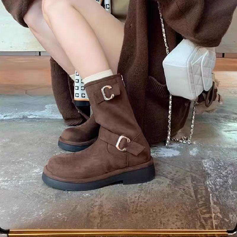 Fashion Brown Suede Ladies Mid Calf Shoes Autumn Winter 2025 Novelty Sale Demi-season on Offer Cosplay Fashion Women's Half High Boots