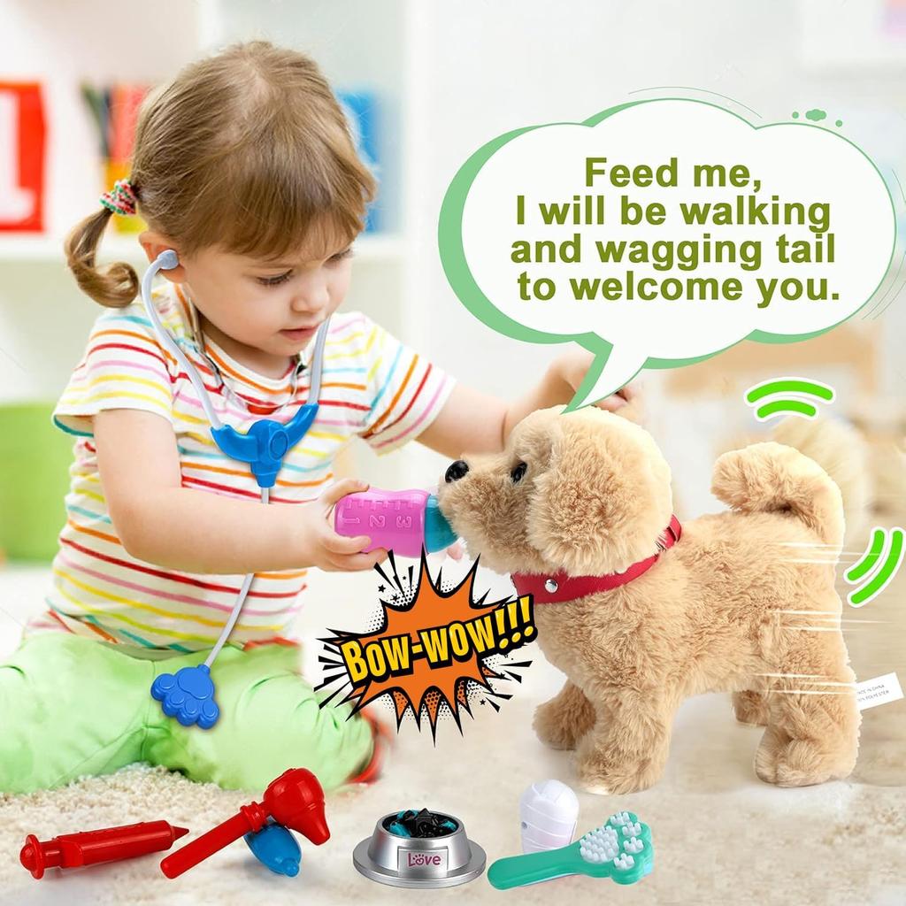 Koonie Realistic Robot Puppy - Interactive Walking & Barking Dog with Singing/Tail Wagging, Educational Play & Plush Birthday Gift for 2-5 Years Old