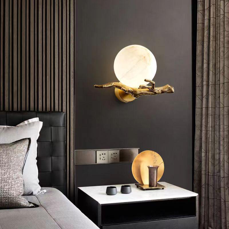 Minimalist Luxury Marble & Copper Wall Lamp for Living Room/Bedroom