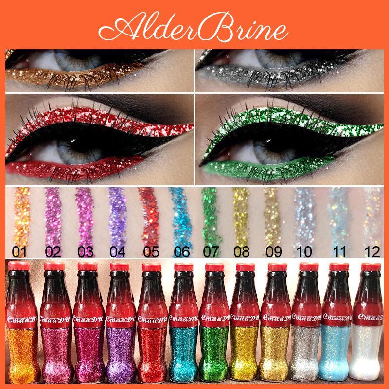 Women Colors Eye 12 Makeup Cosmetic Glitter Powder Liquid Eyeliner Waterproof Longlasting Eye Makeup Tool
