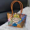 Labubu Sommer neuer Stil Netz rot geflochtene Korbtasche Umhängetasche Handtasche Damen Tasche niedlich Zugstoff Cartoon Rattantasche 5481 KTB