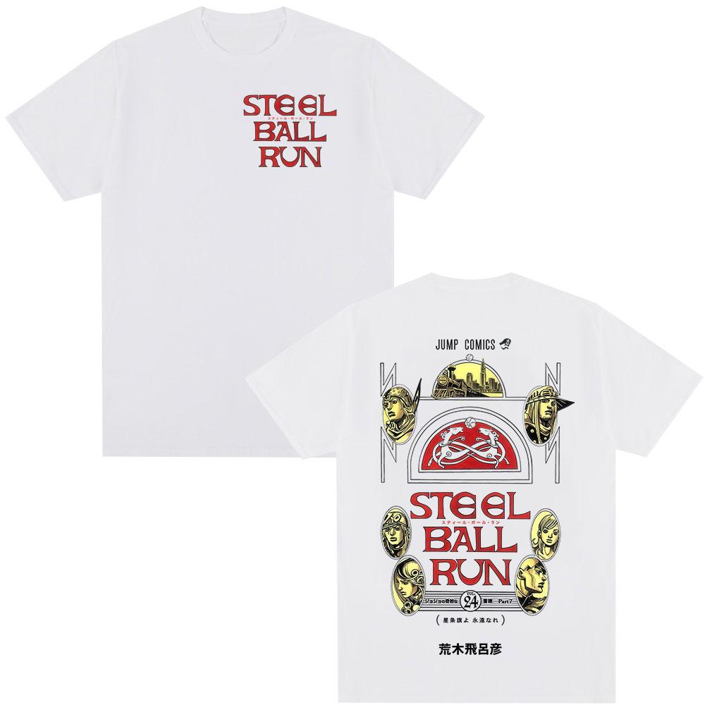 Аниме JoJo's Bizarre Adventure STEEL BALL RUN Футболки Унисекс Одежда Повседневная Харадзюку Хлопок Y2K Короткий Рукав Футболка Уличная Одежда