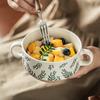 Pastoral Binaural Bowl Delicate Embossed Ceramic Bowl Fruit Bowl Salad Bowl Household Vegetable Bowl Noodle Bowl Dessert Bowl