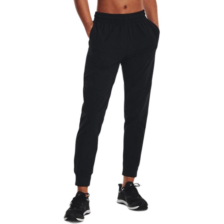 Under Armour Solid Color Elastic Waistband Cuffed Casual Pants Women bottoms Black 1376966-001