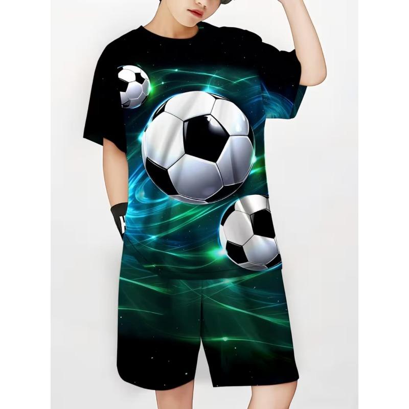 2026 Summer Children's Sports Set Football 3D Print Soccer Jersey Sets for Children Quick-Dry T-Shirt Shorts Children's Clothing