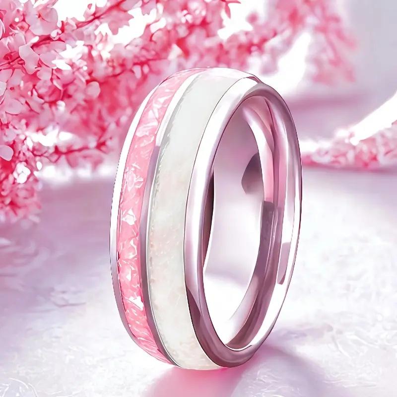 8Mm Stainless Steel Ring Couple Pink White Shiny Ring Ring Hand Jewelry