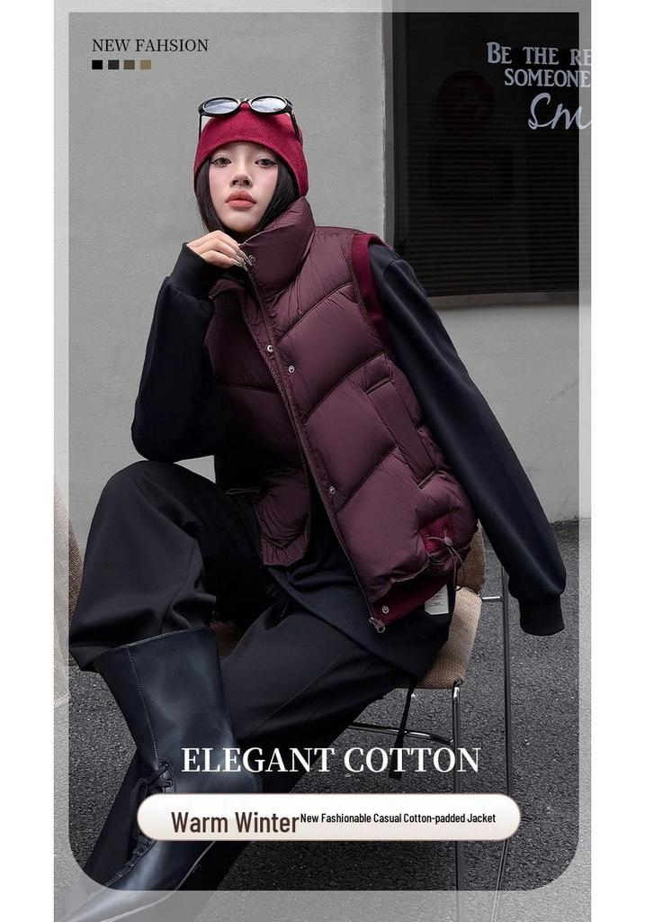 Women's 2026 Autumn/Winter Cotton Vest: Versatile, Loose Fit, Stand Collar Gilet Outerwear Trendy Design
