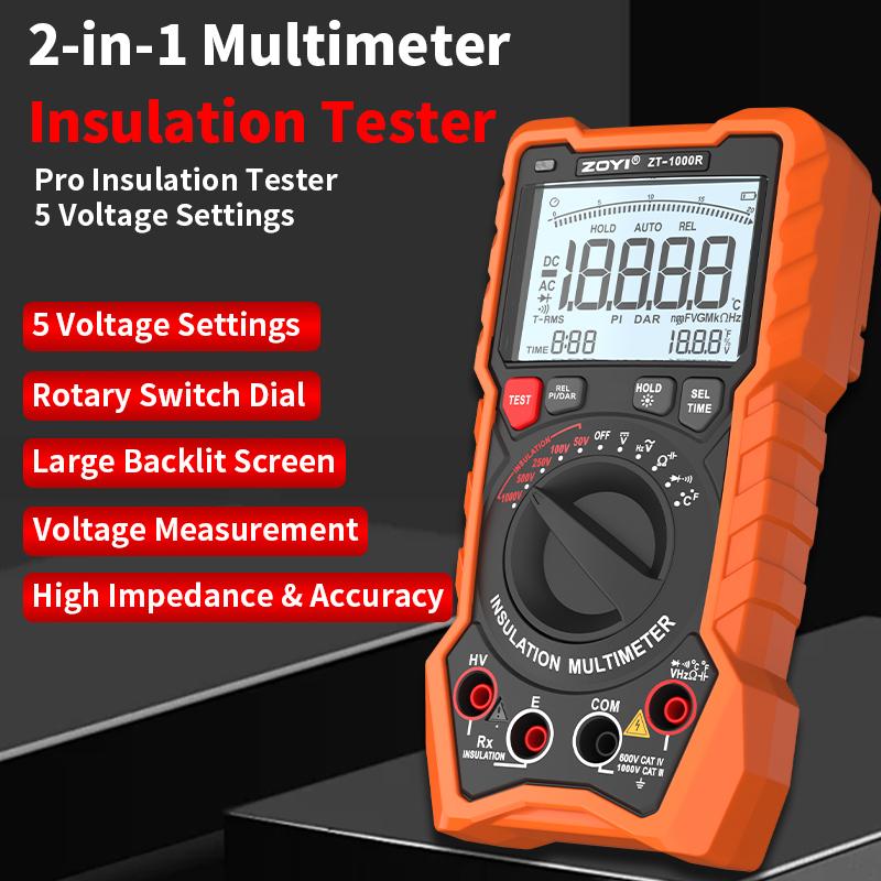 ZOYI High Precision Megohmmeter Multimeter 2-in-1 1000R Insulation Tester Electrician 1000V for New Energy Electrical