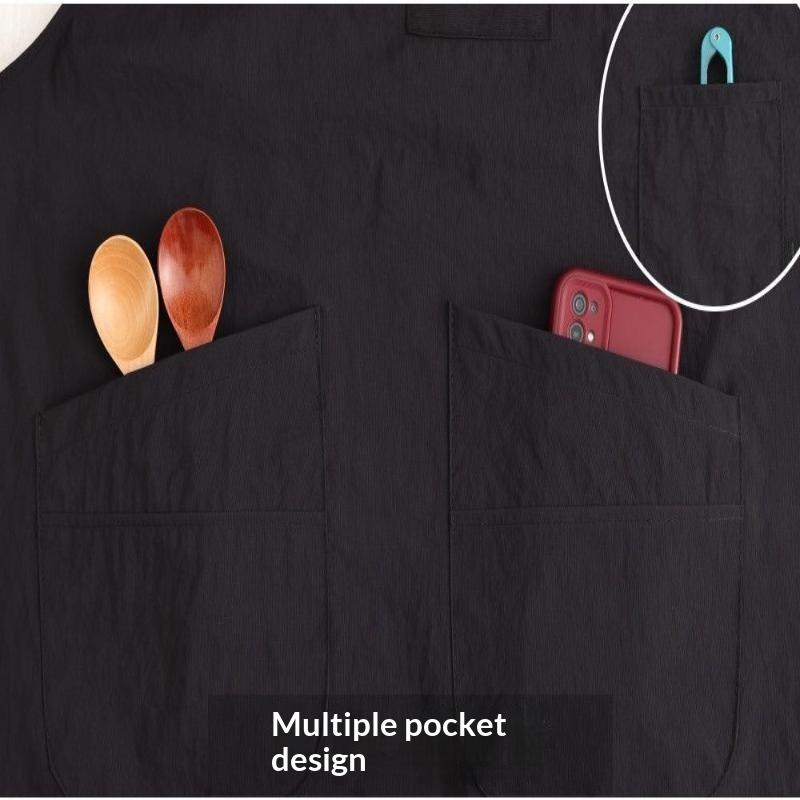 Waterproof Kitchen Apron With Multiple Pockets Straps Perfect For Home Cooking Baking Coffee Shop Work